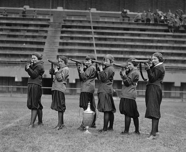 Girls' rifle team at Central High, Washington, DC. November 1922 (public domain image)